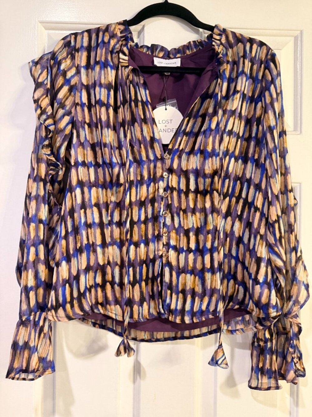 Lost + Wander Metallic Brushstroke Blouse L NWT